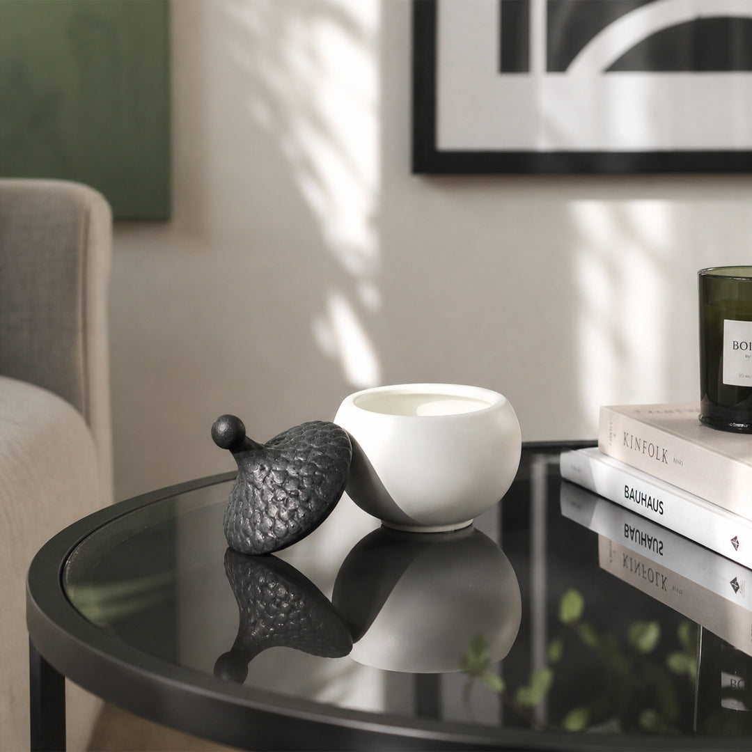 Minimalist Dual-Tone Lidded Ceramic Jar - White & Black