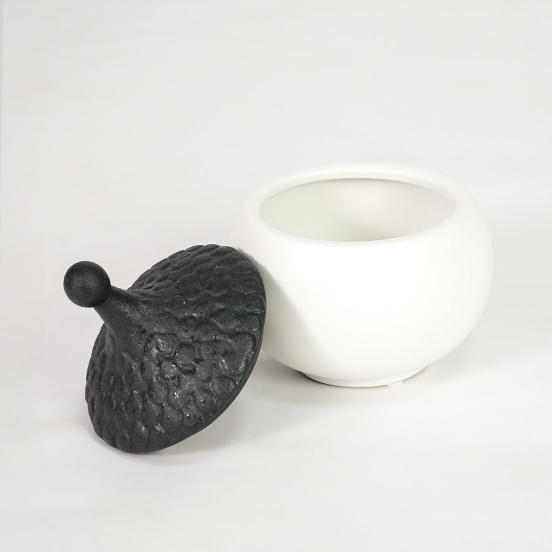 Minimalist Dual-Tone Lidded Ceramic Jar - White & Black