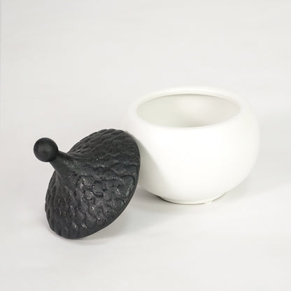 Minimalist Dual-Tone Lidded Ceramic Jar - White & Black