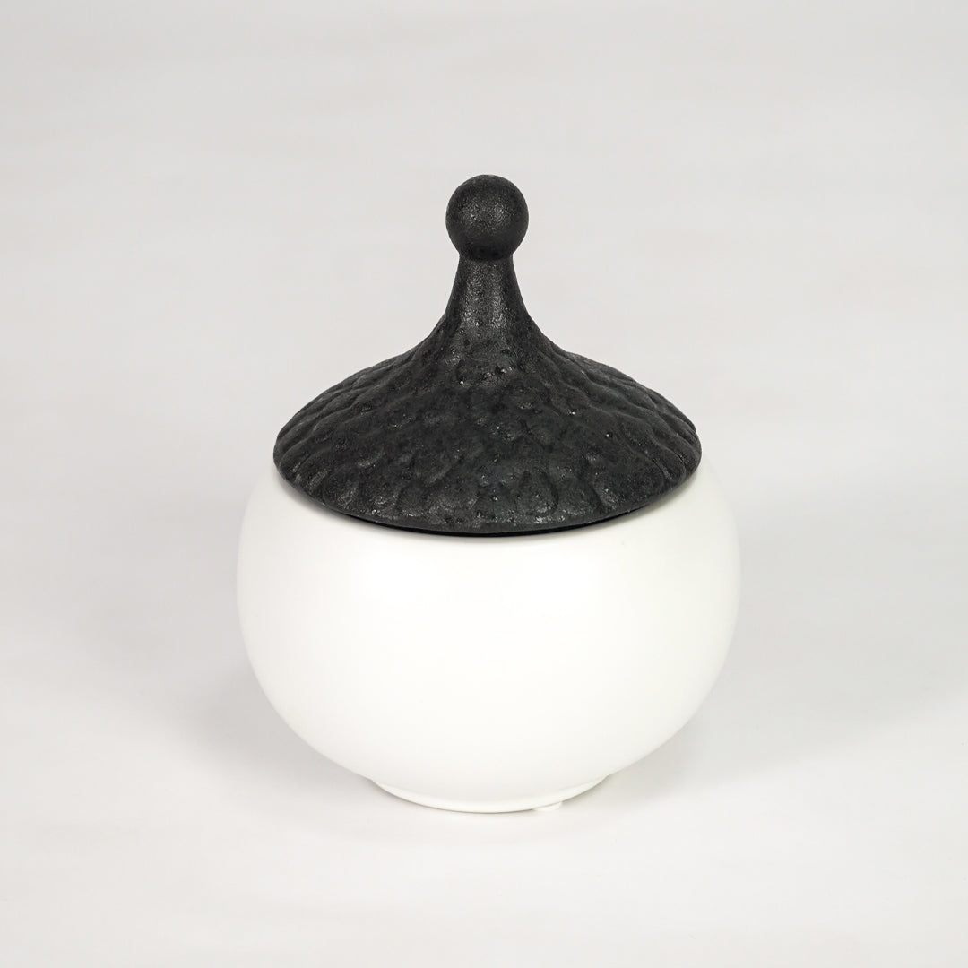 Minimalist Dual-Tone Lidded Ceramic Jar - White & Black