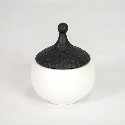 Minimalist Dual-Tone Lidded Ceramic Jar - White & Black