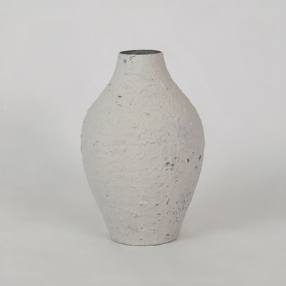 Simple textured speckled white ceramic vase for chic modern home decor and stylish minimalist tabletop displays.