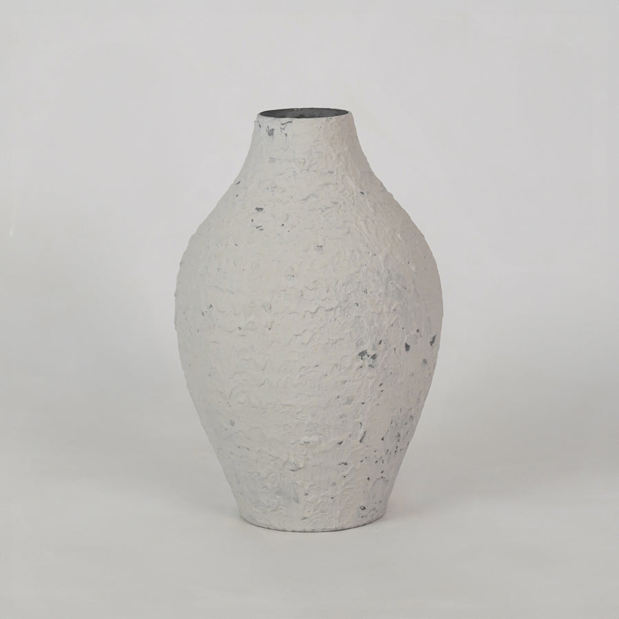 Simple textured speckled white ceramic vase for chic modern home decor and stylish minimalist tabletop displays.