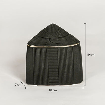 Miso cone ceramic vase with lid measuring 19 cm height 18 cm width and 7 cm depth ideal for tabletop decor placement.