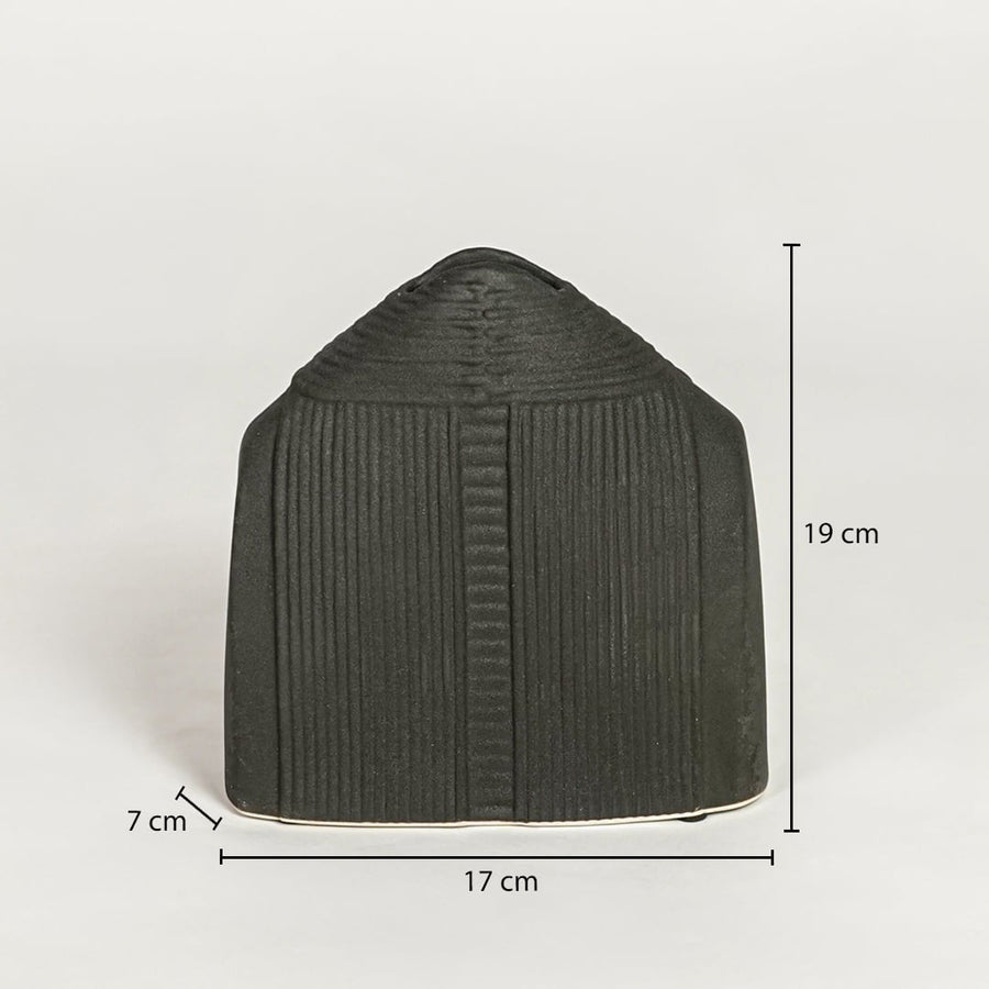 Miso monolith black ceramic vase measuring 19 cm height 17 cm width and 7 cm depth perfect for contemporary decor styling.