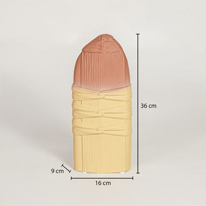 Peach and yellow ceramic sculpted vase measuring 36 cm height 16 cm width and 9 cm depth ideal for statement decor display.