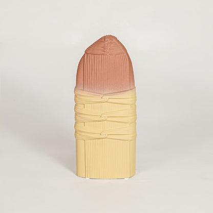 Contemporary yellow and terracotta ceramic flower vase perfect for entryway table living room console decor display.