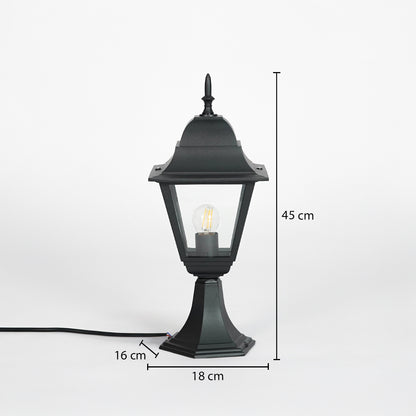 Black outdoor gate light dimension image with 45 cm height and 16 cm width for exterior decor use.