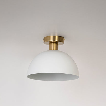 White ceiling light with gold fitting and dome shade in off mode displayed on clean white background for home interior lighting.