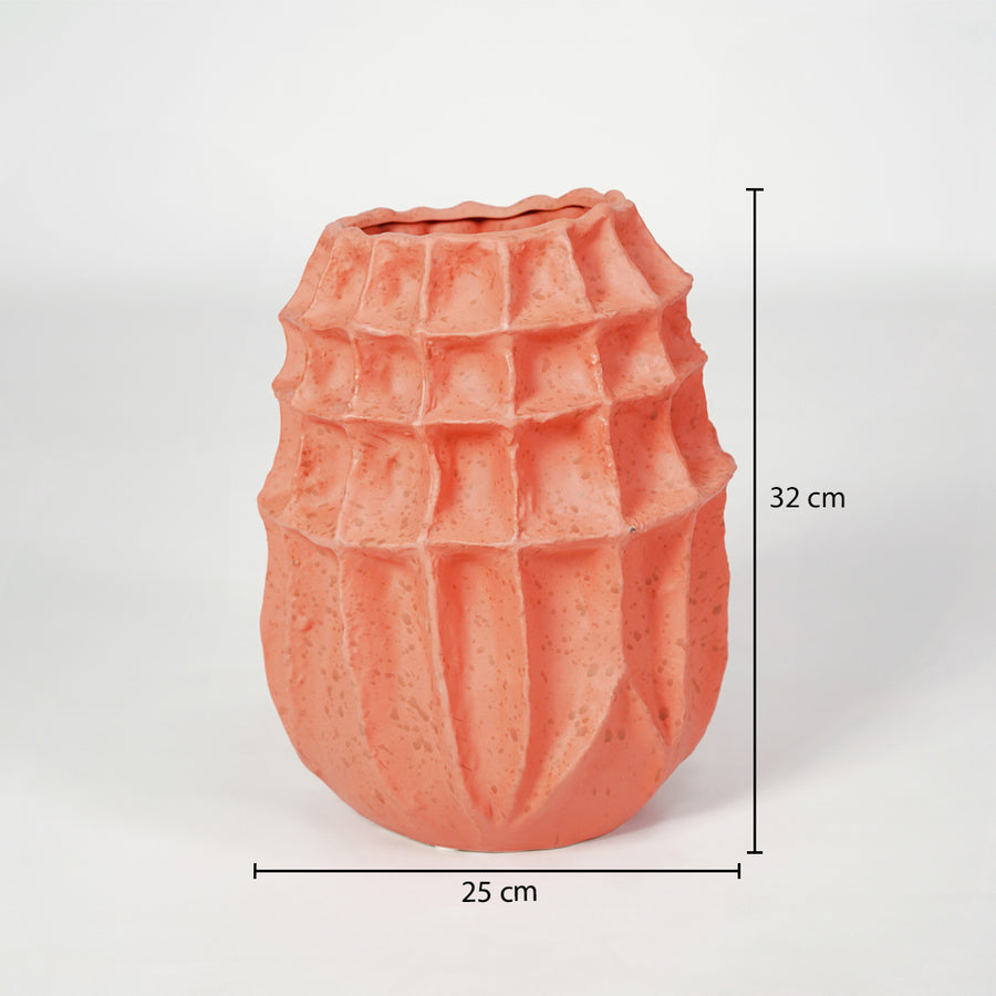 Coral textured ceramic vase dimension image with 32 cm height and 25 cm width for modern floor decor.