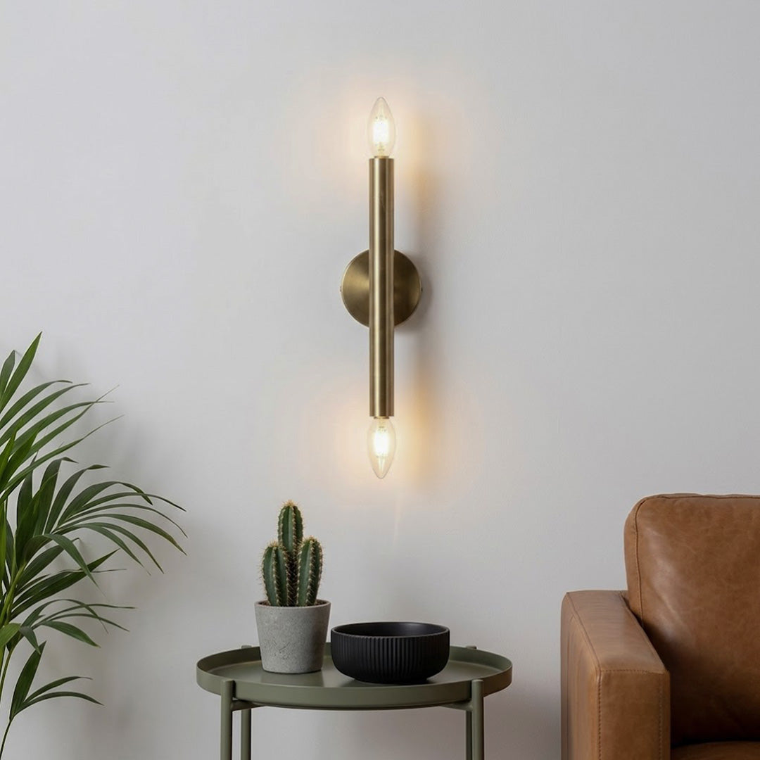 Modern Glowing Gold Metal Tube Wall Sconce