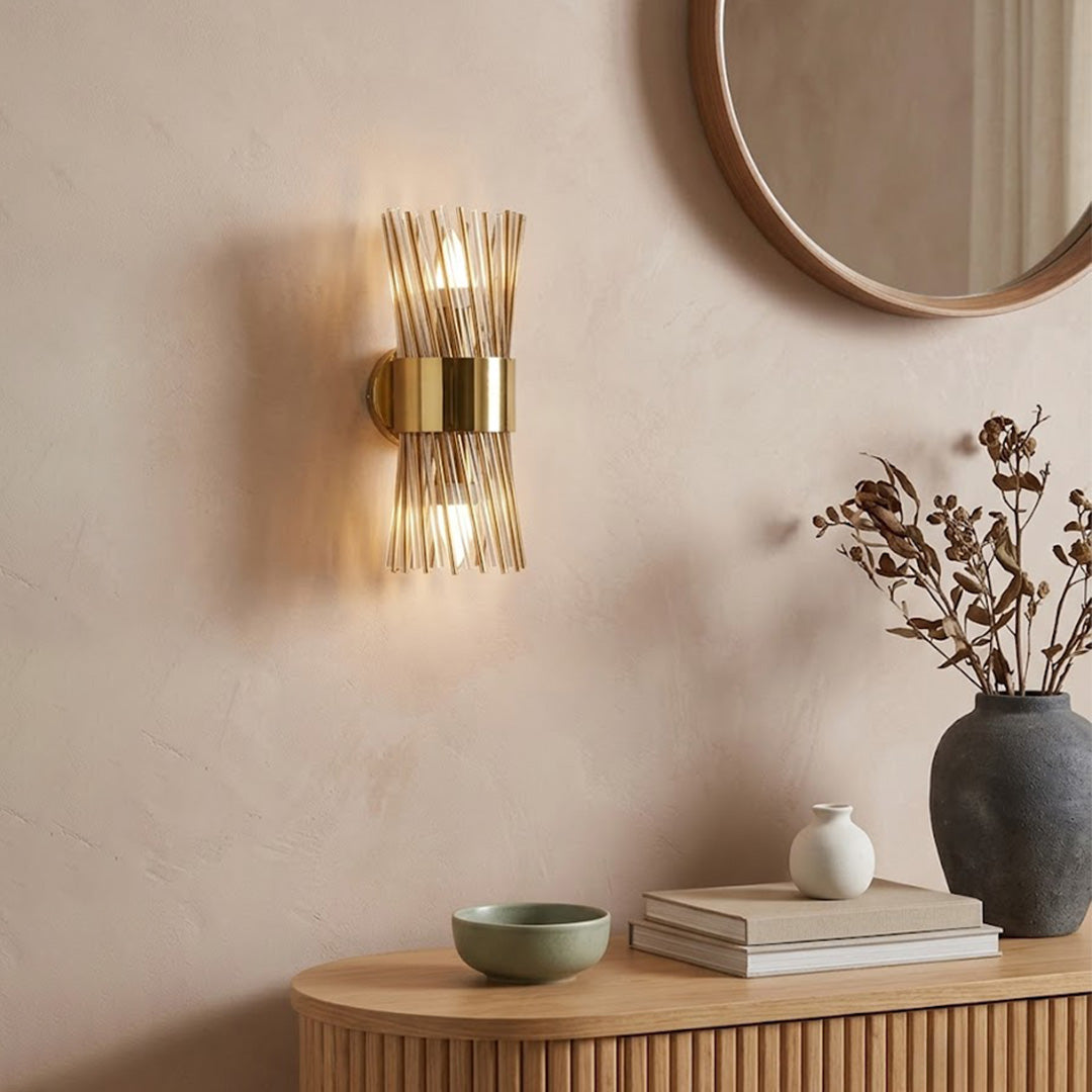 Modern Gold Crystal Glass & Metal Wall Sconce