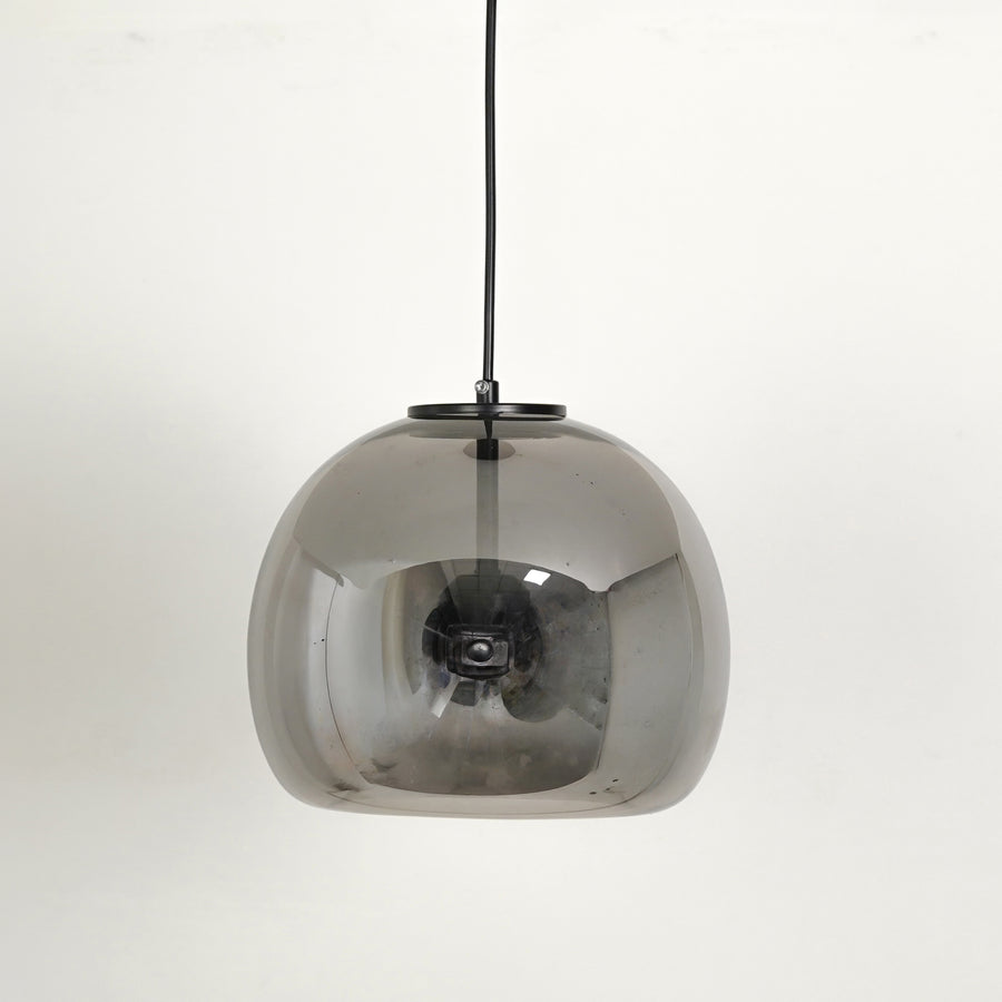 White background image of modern black metal pendant light for modern dining room decor styling with smooth matte finish.