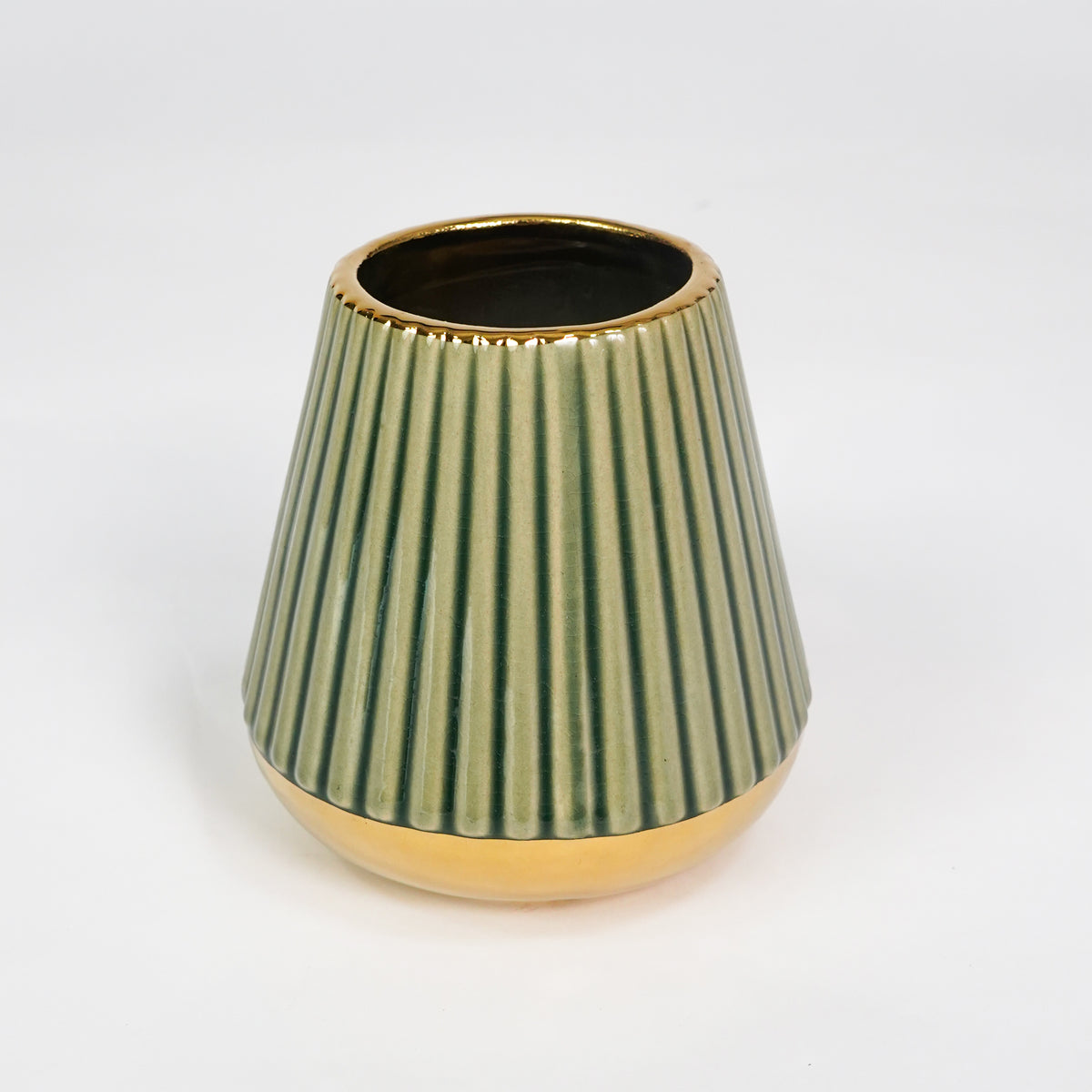 Dimension image of plum brown gold ceramic vase for elegant tabletop decor styling with modern smooth decorative finish set.
