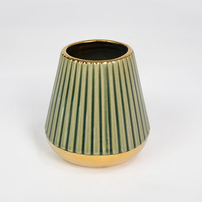 Dimension image of plum brown gold ceramic vase for elegant tabletop decor styling with modern smooth decorative finish set.