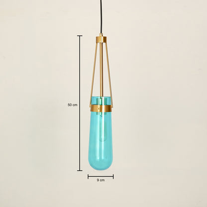 Dimension image of modern minimalist hanging glass water drop pendant light for elegant dining room decor styling with accurate details.