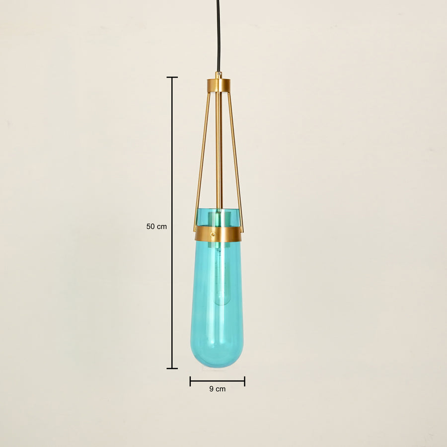Dimension image of modern minimalist hanging glass water drop pendant light for elegant dining room decor styling with accurate details.