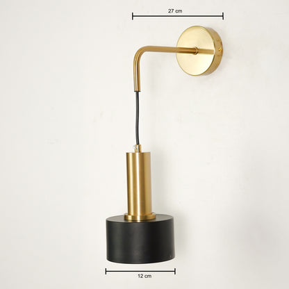 Dimension image of modern nordic golden wall lamp for elegant bedroom decor styling highlighting smooth metal gold finish.