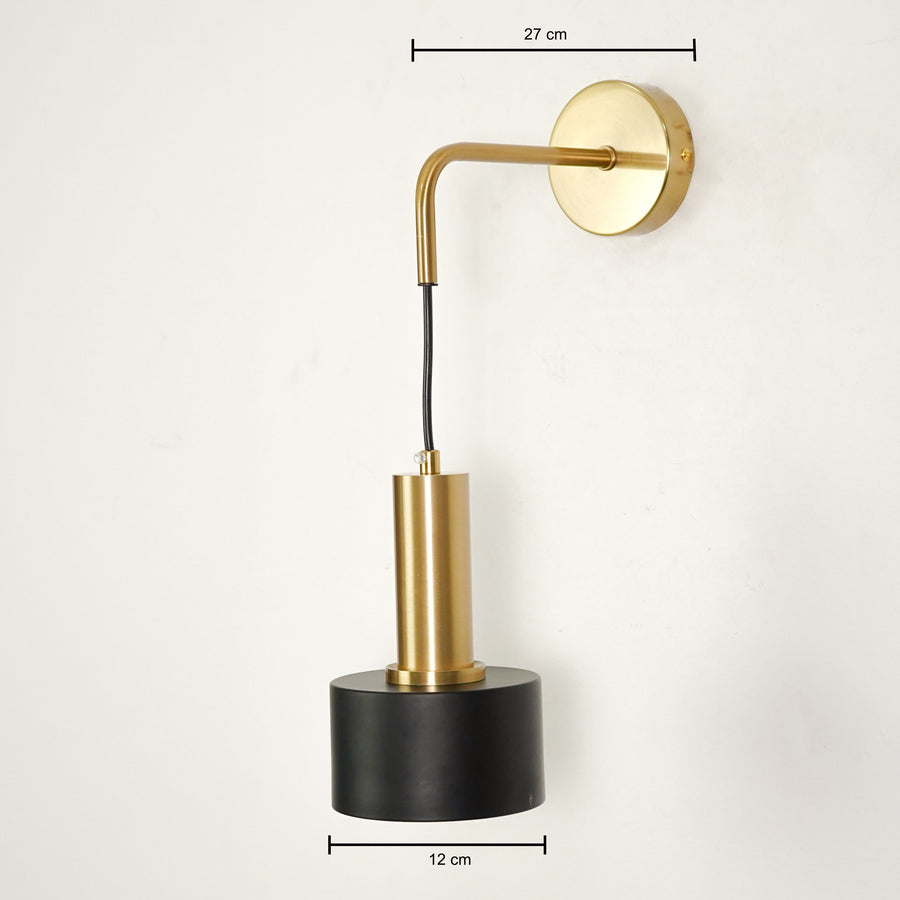 Dimension image of modern nordic golden wall lamp for elegant bedroom decor styling highlighting smooth metal gold finish.