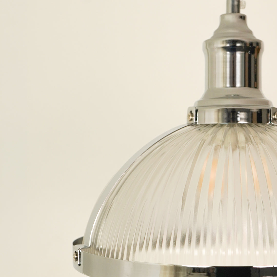 Modern Ribbed Glass Dome Shape Pendant Light