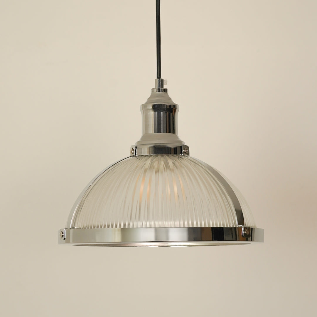 Modern Ribbed Glass Dome Shape Pendant Light