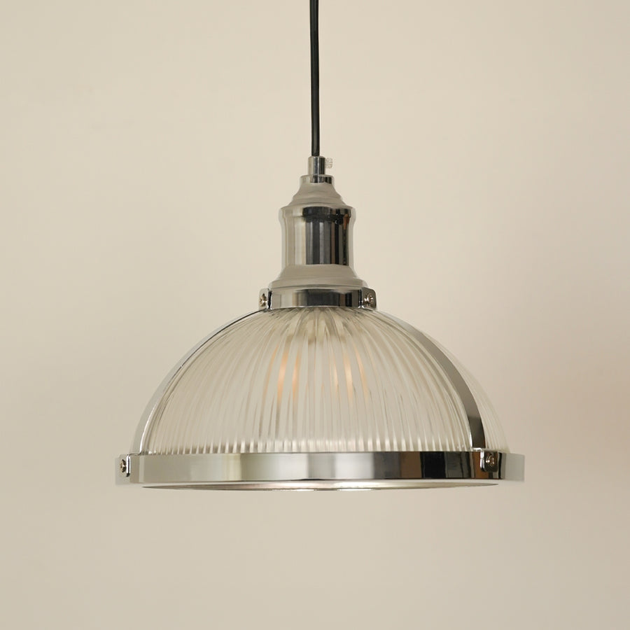 Modern Ribbed Glass Dome Shape Pendant Light