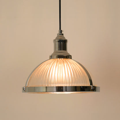 Modern Ribbed Glass Dome Shape Pendant Light