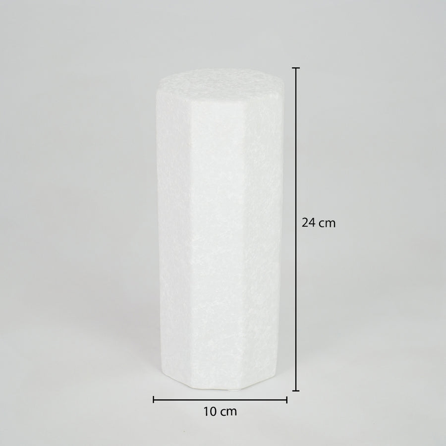 White ceramic cylinder vase dimension image with 24 cm height and 10 cm width for modern shelf decor.