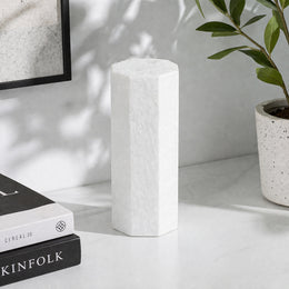 Modern Six-Sided Geometric Display Column - White