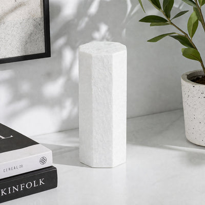 Modern Six-Sided Geometric Display Column - White