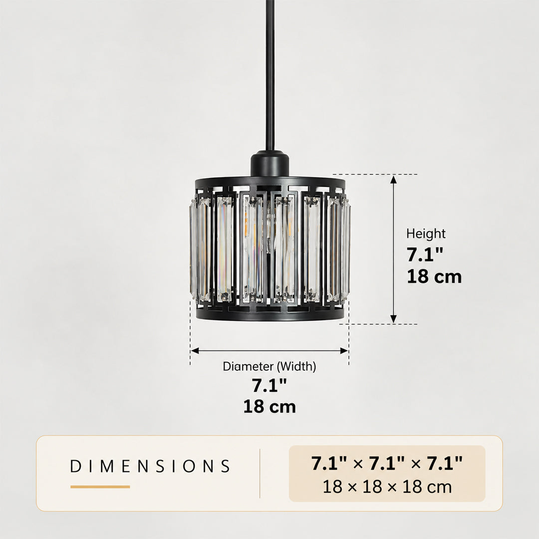 Modern Style Black Metal & Glass Hanging Pendant Light