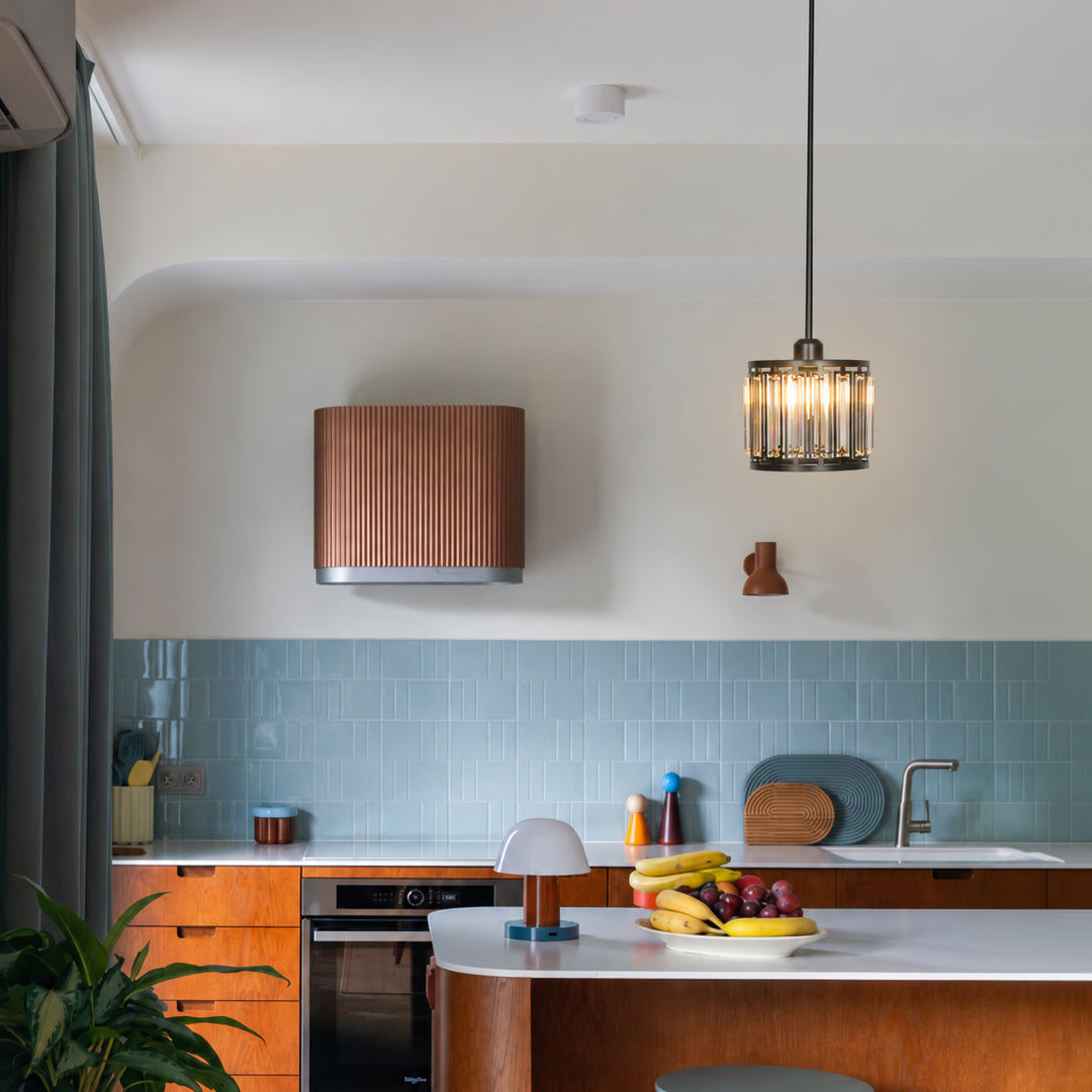 Modern Style Black Metal & Glass Hanging Pendant Light