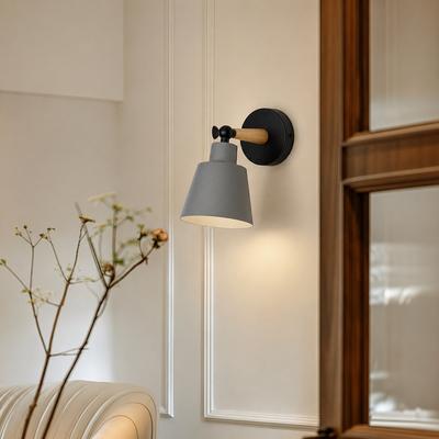 Lifestyle image of grey modern wall light for elegant hallway decor styling and contemporary home lighting.