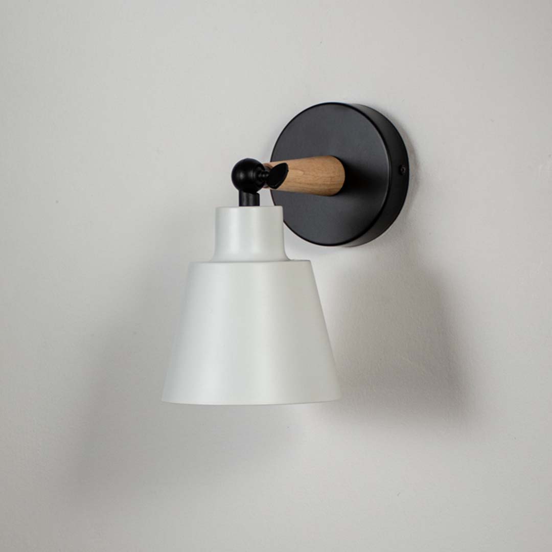 Modern white metal wall light for minimalist bedroom hallway and contemporary home decor styling spaces.