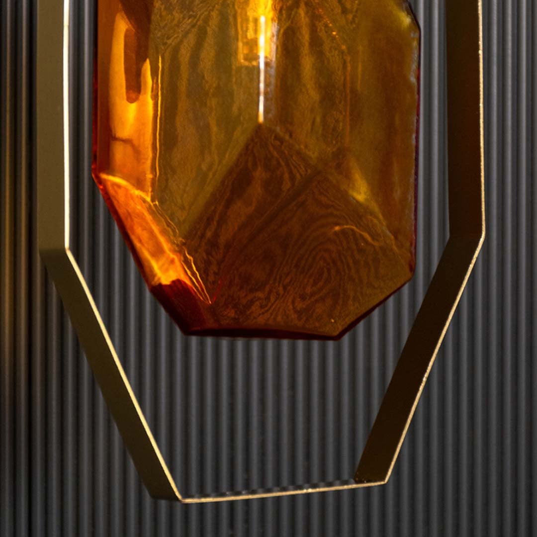 highlighting textured glass and modern luxury lighting details.