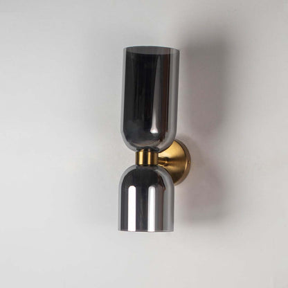 Modern Dual Light Smoky Grey Glass & Metal Wall Light Light Off White Background