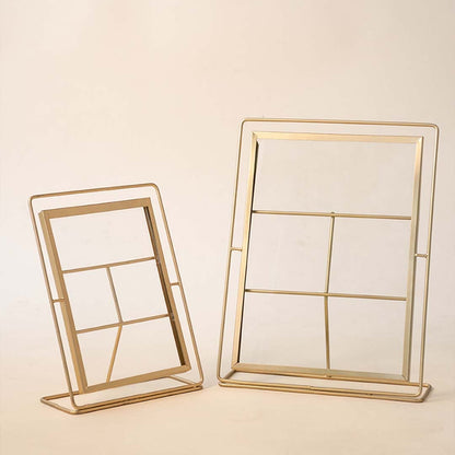 Set of gold metal photo frames with minimalist design for contemporary tabletop styling and modern home decor.