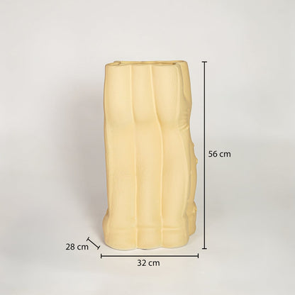 Beige ceramic decorative floor vase showing 32 cm width 28 cm depth and 56 cm height ideal for living room floor decor display.
