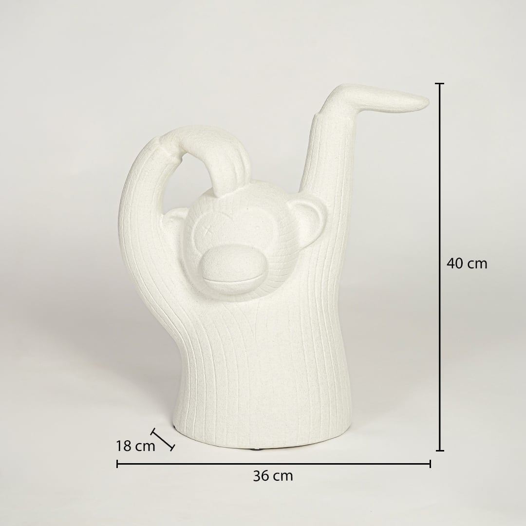 White monkey decor sculpture dimension image showing 40 cm height 36 cm width and 18 cm depth modern decorative figurine.