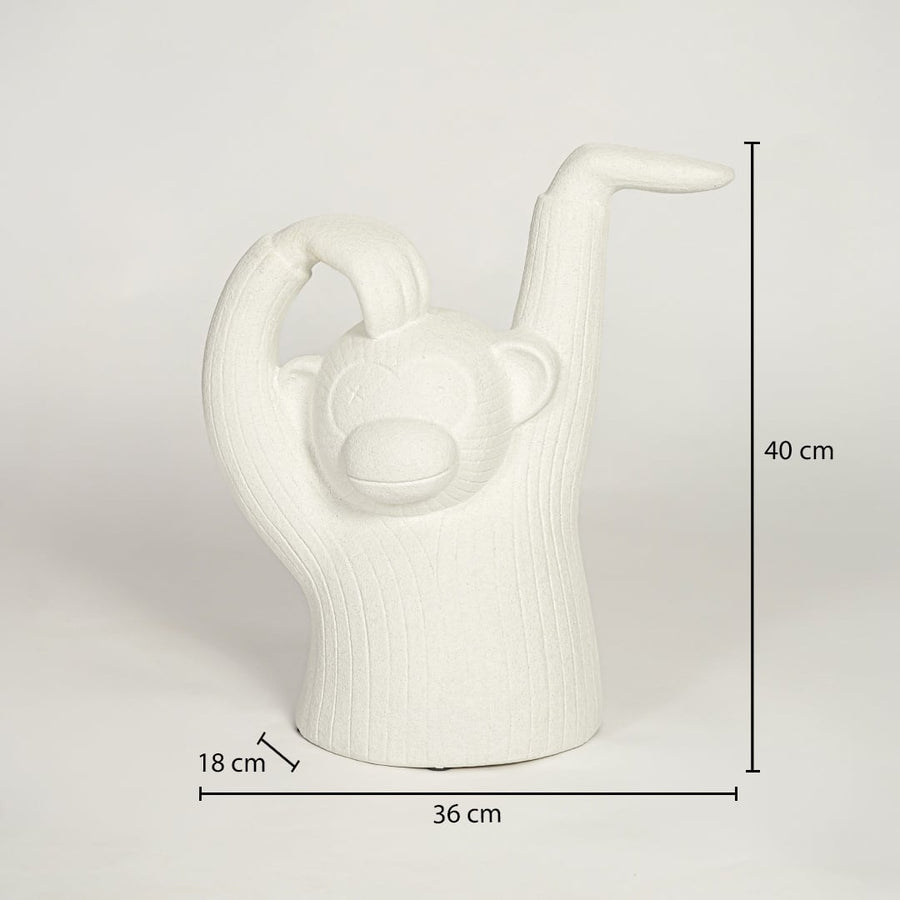 White monkey decor sculpture dimension image showing 40 cm height 36 cm width and 18 cm depth modern decorative figurine.