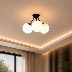 Moose Modern 3-Globe Semi Flush Mount Ceiling Light - Black