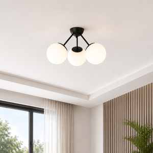 Moose Modern 3-Globe Semi Flush Mount Ceiling Light - Black