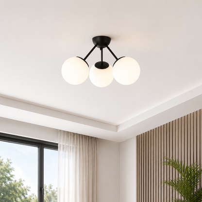 Moose Modern 3-Globe Semi Flush Mount Ceiling Light - Black