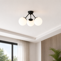 Modern black metal ceiling light with white glass shades for living room hallway and elegant home interiors.