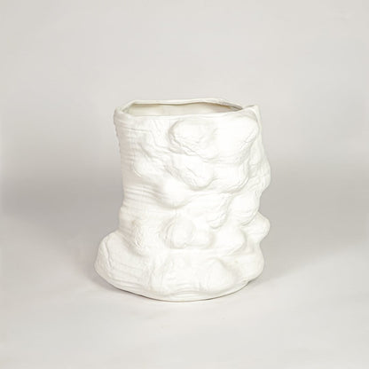 Modern white ceramic textured decorative vase ideal for dried flower arrangement on console table shelf and stylish home decor.
