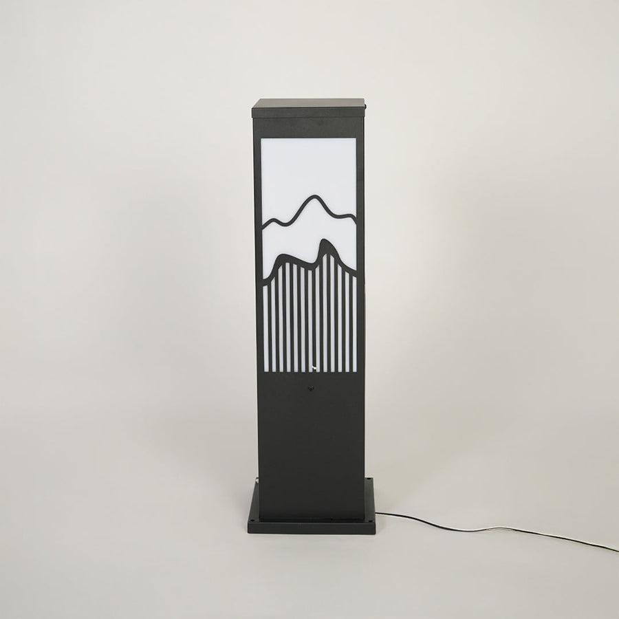 Contemporary outdoor pathway light with geometric metal design and frosted glass panel on clean background perfect for landscape lighting.