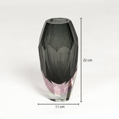 Grey and pink glass decorative vase measuring 22 cm height and 11 cm width ideal for modern tabletop decor styling.
