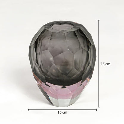 Grey and pink glass decorative bowl measuring 13 cm height and 10 cm width perfect for elegant home decor placement.