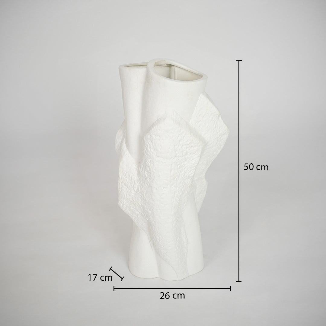 White textured ceramic vase dimension image with 50 cm height and 26 cm width for modern floor decor.