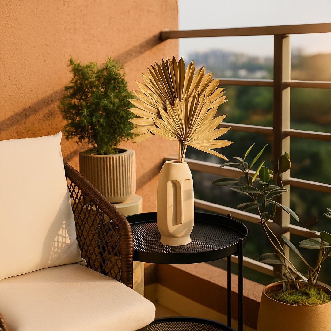 Hand holding natural dried palm leaves perfect for minimal bohemian room styling and eco friendly decor inspiration.